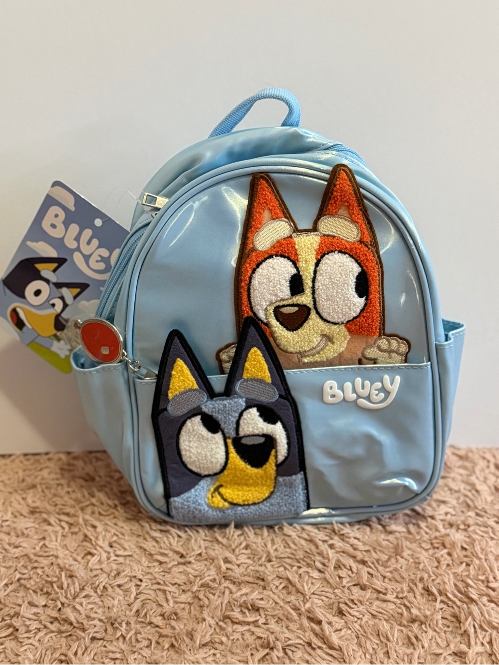 Loungefly Light Blue Kids Mini Backpack with Bluey & Bingo Patches